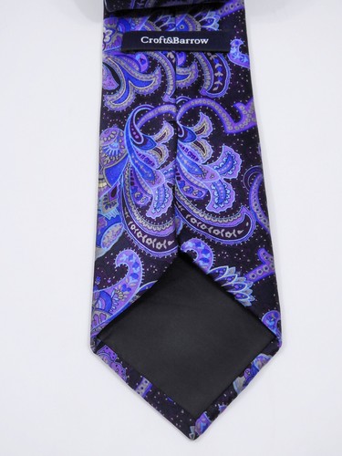 CRAVATTA CROFT & BARROW VIOLA SPLENDIDI DETTAGLI PAISLEY FLOREALE SETA L 59" X W 3,35 - Foto 2 di 4