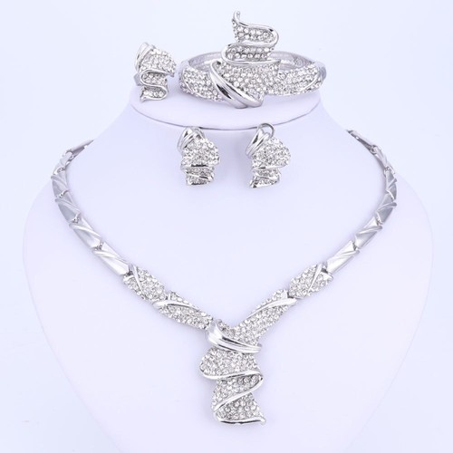 Fashion Gold Color Alloy Rhinestone Wedding Jewelry Sets Necklace Bracelet Ring - 第 10/14 張圖片