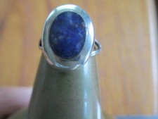 Vintage Mexico Sterling Silver Denim Blue Lapis Oval Ring Size 6.75