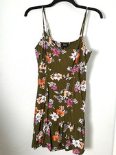 a.n.a Floral Cami Mini Dress Womens Large Olive Green Boho Cottagecore Sundress