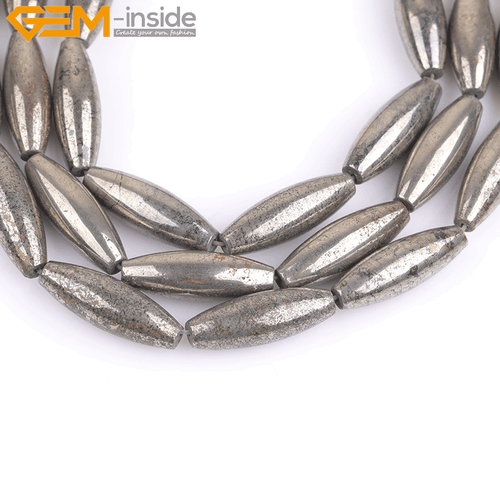Natural Gray Pyrite Gemstone Loose Beads Olivary For Jewelry Making Strand 15"GI - Picture 37 of 39