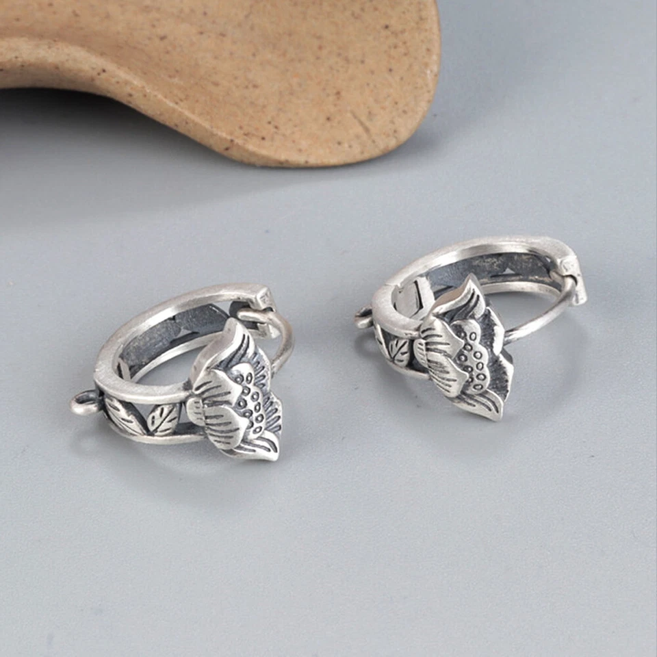 Genuine 925 Sterling Silver Lotus Hoop Earring Jewellery Design Findings A4154 - Image 2 of 4