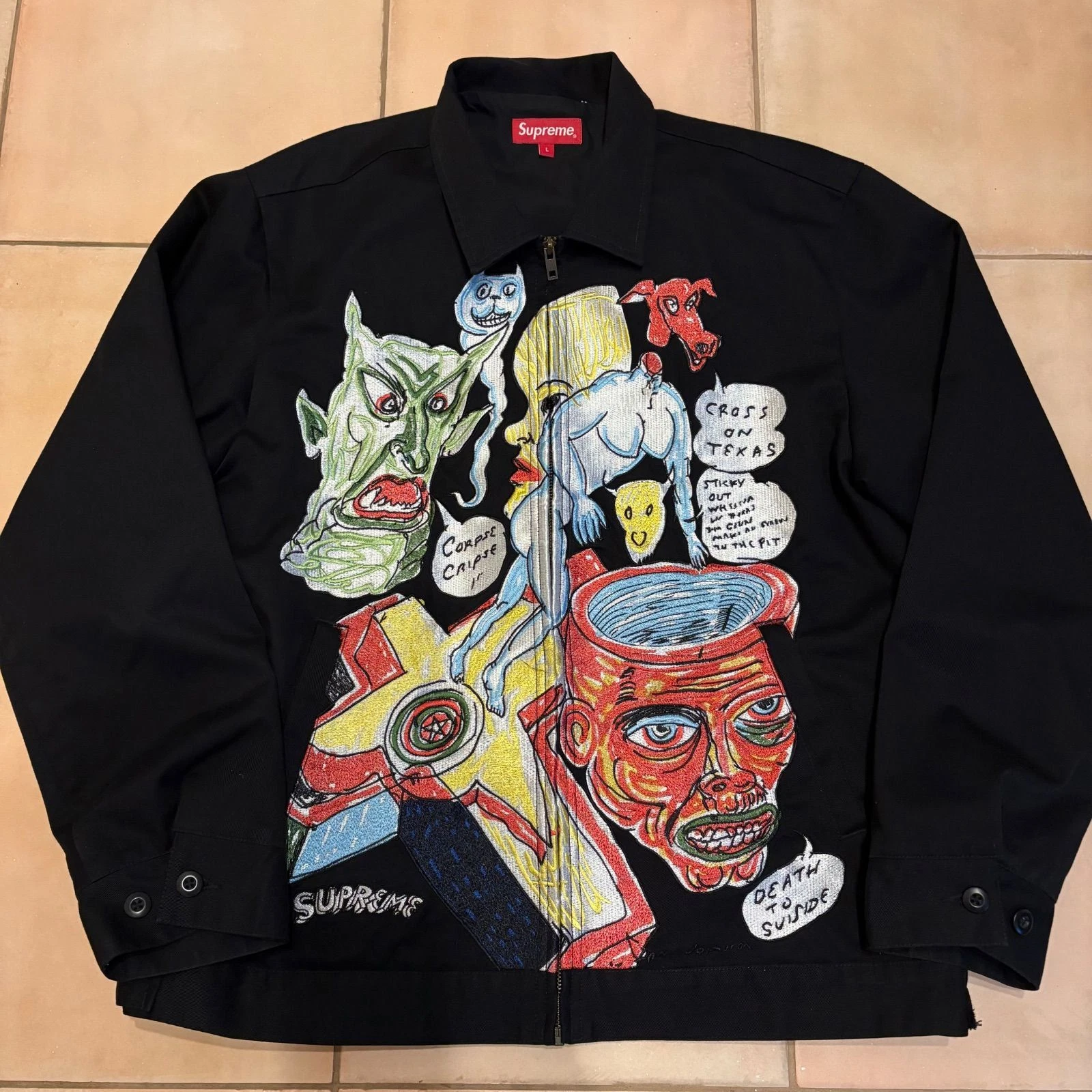 Veste de travail Supreme x Daniel Johnston taille L 20SS BRODÉE noir bon Japon