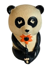 Vintage Panda Bear Holding Flower Piggy Bank Tom Remo 1972 Blow Mold 6” Cute!