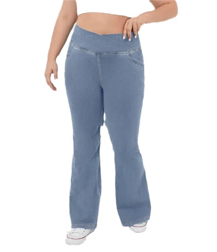 Ladies Stretch Elastic Waist Pockets Flared Pants Jeans Denim Trousers PLUS-SIZE - Picture 13 of 28