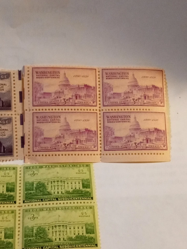 MINT NH OG THREE 3 CENT STAMP BLOCKS CV 5.60 - Image 3 of 4