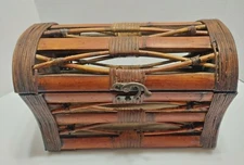  vintage Dome Top Treasure Cheats  Bamboo Trunk  Decorative/ Hook Lock handles