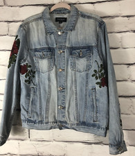 Pacsun Womens Size M Blue Floral Embroidered Jean Jacket