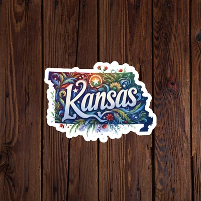 BUMBLEBEE APPAREL Kansas sticker vinyl decal American flag state outline novelty laptop mug car