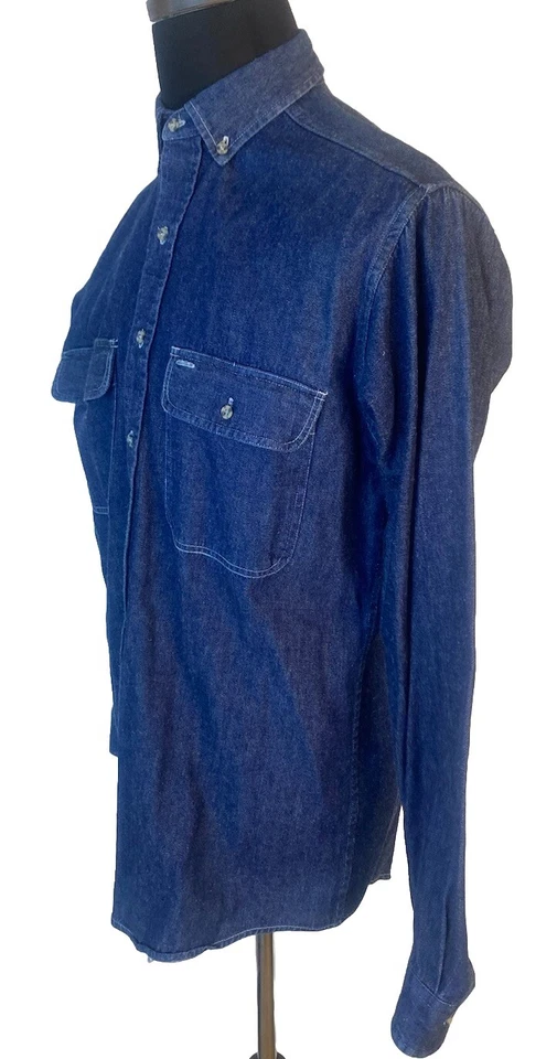 Allen Solly Shirt Mens Medium Blue Denim Two Pocket Button Down - Image 2 of 4