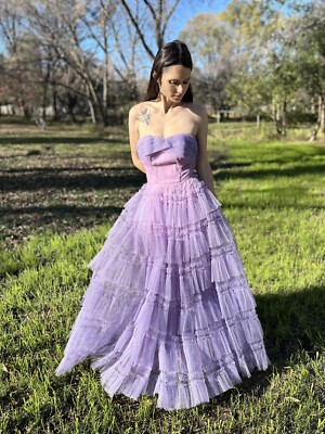 Vintage 1950s Lavender Tulle Cupcake Princess Prom Gown Dress