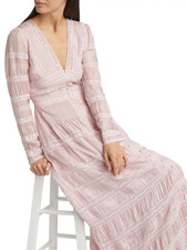 Love Shack Fancy Size 0 Ellitia Dress Light Lilac Pink Lace Long Sleeve $695