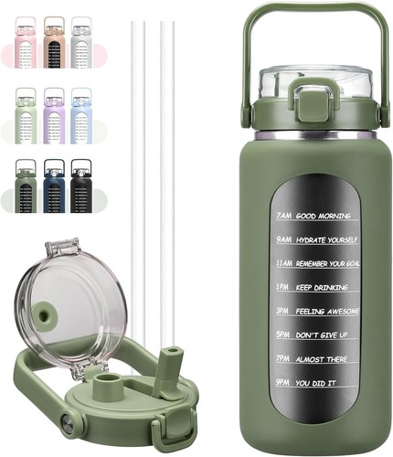 64oz Insulated Water Bottle with Straw and Handle Leakproof Half Gallon Wide ... - Picture 2 of 8