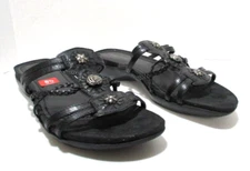 BareTraps Sandals Womens 8.5 Mandy Black Slide In Leather Embellished Comfort