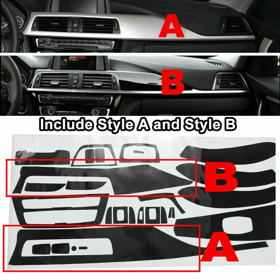 1 Set 5D Carbon Fiber Interior Trim Decal Sticker For BMW 3 Series 2013-2017 F30 - image 2 of 4