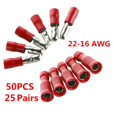 25Pairs Male Female Insulated Bullet Connector Terminals Red 22-16AWG Wire Set