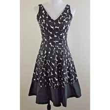 Nine West Womens Fit & Flare DRESS - Size 2 - Sleeveless Black White Polka Dot