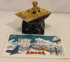 France, signé - Tampon buvard en bronze doré "fleurs de gui" et mascaron - 1900