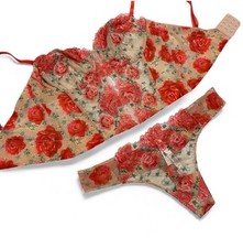 Victoria Secret Dream Angels Unlined Corset Top Orange Lace Roses