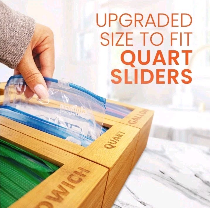 home aid zip Bag Storage Organizer Bamboo Food Plastic Baggie Holder Kitchen Kit alternate view 3