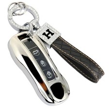 keyshell compatible with Porsche Key fob Cover Case Silver-for Porscheb