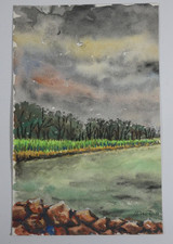 Aquarell Otto Dill zugeschrieben Landschaft vor dem Unwetter Fluß 22x14 cm