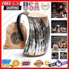 LG Viking Drinking Horn Mug - 100 Authentic Beer Horn Tankard With Hardwood ...