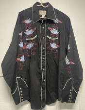 Men's XL Rockmount Ranch Wear Embroidered Pearl Snap Shirt Western 6727