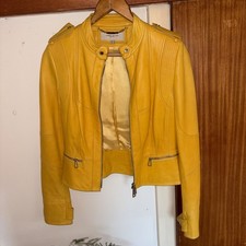 Karen Millen Women's Leather Biker Jacket Size 14 With Double Zip