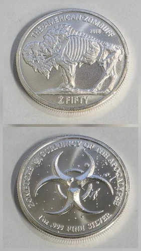 Zombucks Zombuff 1 oz Silver .999 Round 2018 Silver Bullet Silver Shield SBSS