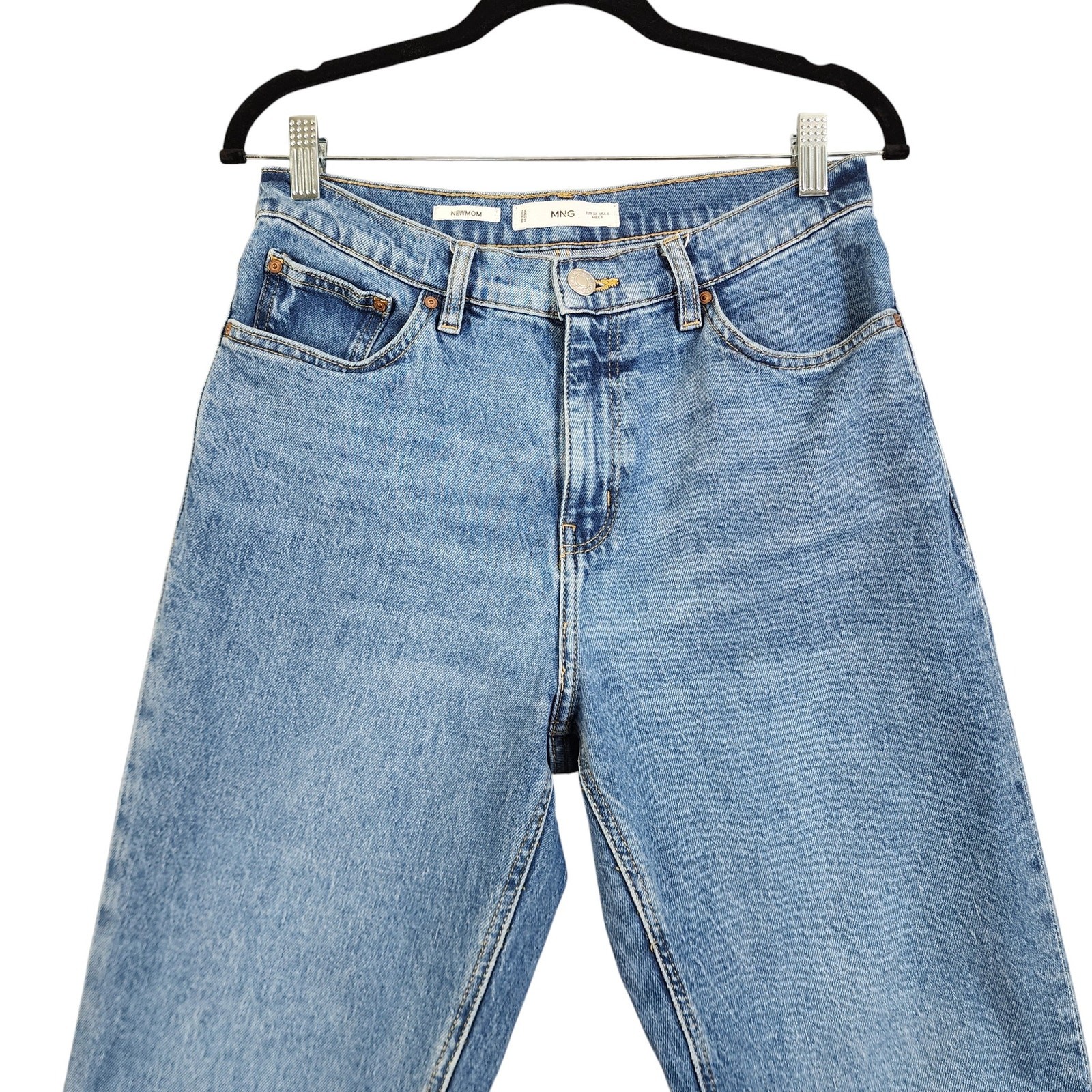 MNG Mango Womens Newmom Comfort High Rise Jeans Size 6 Medium Blue Denim Wash thumbnail 3