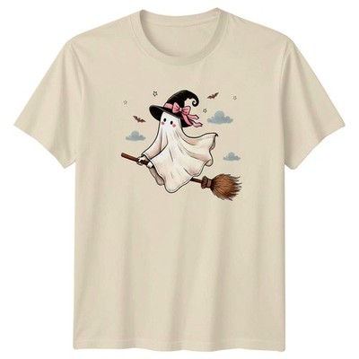 Ghost Riding Broomstick Damen T-Shirt süß Geist Hexe Halloween Geschenk für Sie