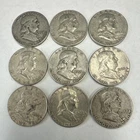 Franklin Half Dollars Lot of 9 Silver Coins 1952-1963