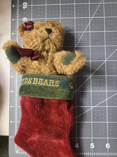 VTG Boyds Bears Mini 6" Bear Jointed Burgundy Velvet Christmas Stocking Ornament - Picture 6 of 6