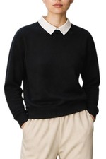 Ann Taylor Black Crewneck Sweater with White Collar Size MP
