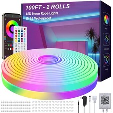 100ft LED Neon Rope Lights with App and Remote Control, IP65 Waterproof Neon ...