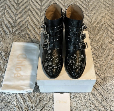 Chloe Susanna Black Leather Silver Studded Zip Ankle Boots