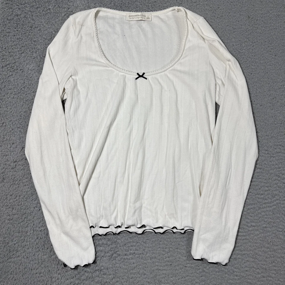 Conjunto de pijama para dormir Abercrombie & Fitch Marfil Pointelle Pantalones Top Lazo L y XL Foto 2 de 4