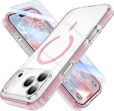 iPhone 17 Pro Max Case 6.9 inch - Magnetic Clear Transparent Design - Pink