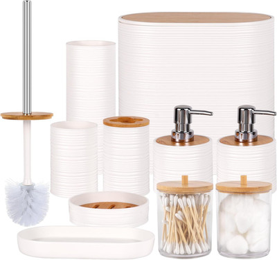 Bathroom Accessory Set,10 PCS White Bathroom Accessories Set with Trash Can, Too