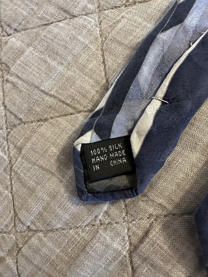 Stacy Adams 100% Silk Neck Tie Blue Handmade Art Deco Geometric - Image 2 of 4