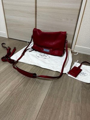 PRADA Red Leather Shoulder Crossbody Bag Authentic Vintage with Strap