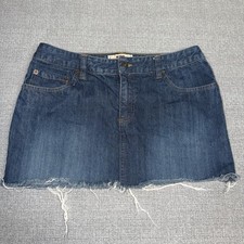 Vintage Y2K Route 66 Denim Mini Skirt Size 10 Frayed Raw Hem 2005 Mallcore Retro