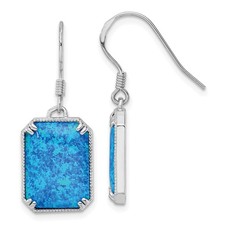 Sterling Silver Blue Lab Created Opal Beaded Border Drop  Dangle Earrings