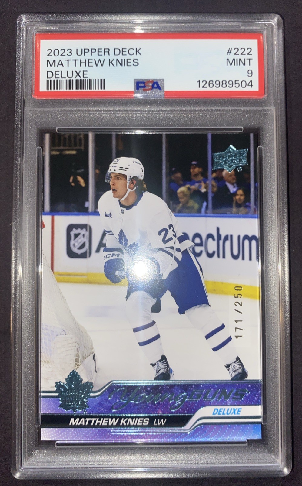 2023-24 Upper Deck Young Guns Deluxe /250 Matthew Knies #222 PSA 9 Mint