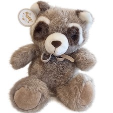 VTG 1985 Russ Berrie Macaroon Raccoon Plush W/Ear Tag 9" Stuffed Animal Korea