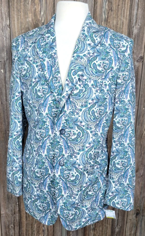 Chaqueta Abrigo Deportivo Alan River Cachemira 2 Botones Mezcla Algodón Azul Verde Talla M Foto 2 de 4