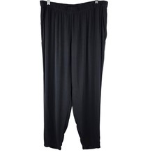 EILEEN FISHER Silk Crepe Pull On Tapered Pants Pockets Black PL Minimalist READ