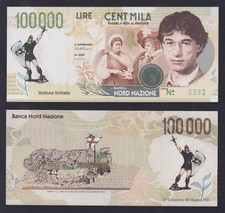 Italy Lega Nord Bossi 100000 Centmila 1997 FDS/UNC (Fantasy Banknote)