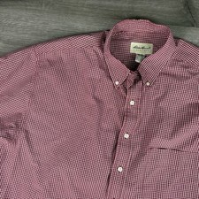 Eddie Bauer Shirt Mens Size XL Tall Red White Checked Button Up Short Sleeve